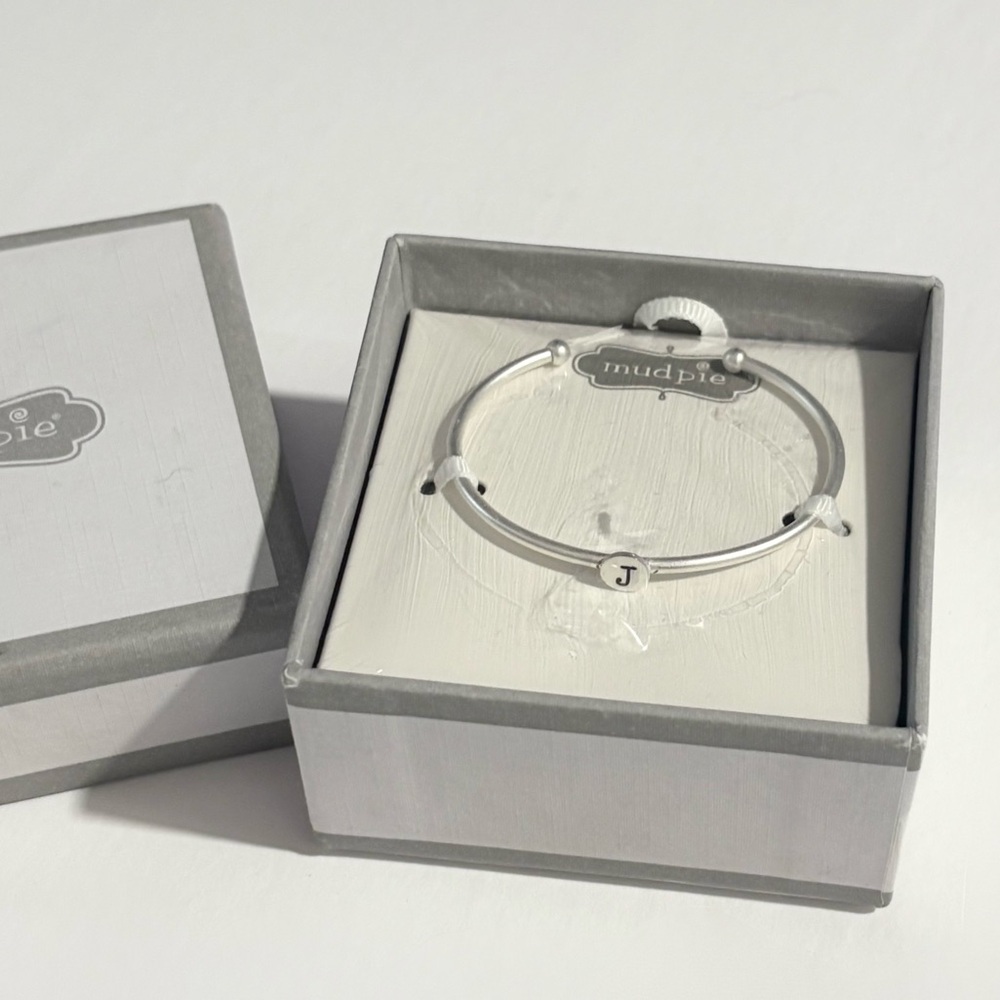 Mud Pie New Silver Tone Initial Bracelet Letter J